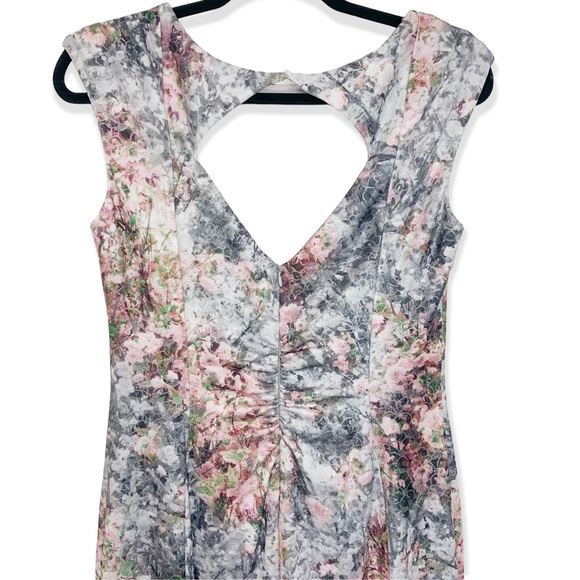 Excellent Kay Unger Metallic Silver Watercolor Floral Dress size 10 - Picture 5 of 8